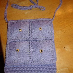VINTAGE WOMAN'S HANDMADE CROCHET LAVENDER SHOULDER BAG PURSE